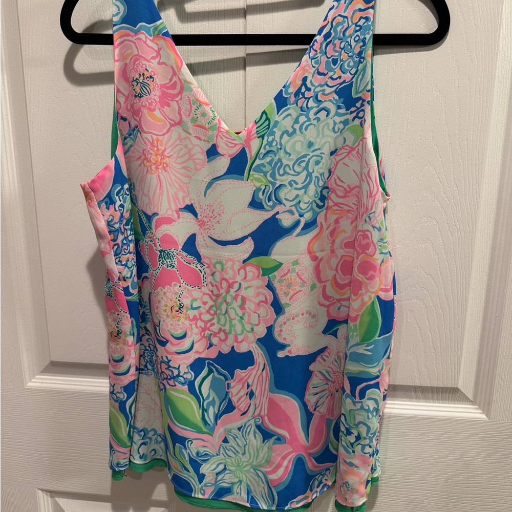 Floral V-Neck Sleeveless Top in Blue and Pink - Picture 2 of 5